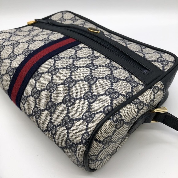 GUCCI 010 378 Shoulder Bag GG Supreme Sherry Leather Navy Old Gucci Women's M... - Picture 4 of 11